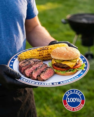 350 Piece 4th of July Blue Star Plastic Dinnerware Set | Disposable Dinnerware Includes: 100 Plates, 50 Pre Rolled Napkins with Silverware, 50 Cups - color: Red Blue, style: 350 Piece (50 guests)