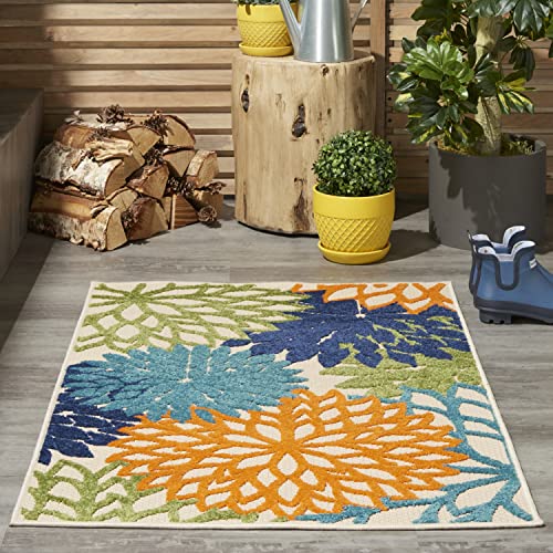 Nourison Home Aloha Indoor/Outdoor Multicolor 2'8" x 4' Area Rug, Tropical, Botanical, Easy Clean, Non Shedding, Bed Room, Living Room, Dining Room, Deck, Backyard, Patio (3x4) - color: Multi Color, size: 2'8" x 4' (Rectangular)