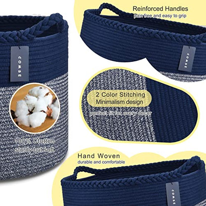 COMSE XXXLarge Woven Blanket & Laundry Basket, 87L, Navy Blue | 21.7" x 13.8", Cotton Rope, Nursery Hamper for Storage of Toys Clothes Towels, Ideal for Living Room Bedroom Bathroom - color: Navy Blue