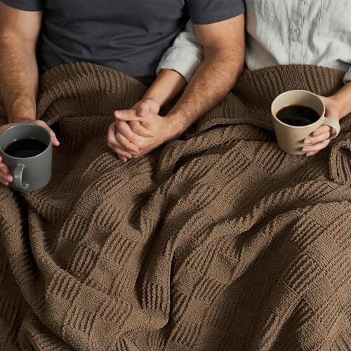 EVERGRACEHOME Modern Checkered Chenille Throw Blanket, 60x80, Camel Brown | Lightweight Warmth, All-Season Breathability, OEKO-TEX certified, Timeless Grid Pattern, Farmhouse Throw for Couch, Bed, Sofa - color: Camel Brown, size: 60" X 80"