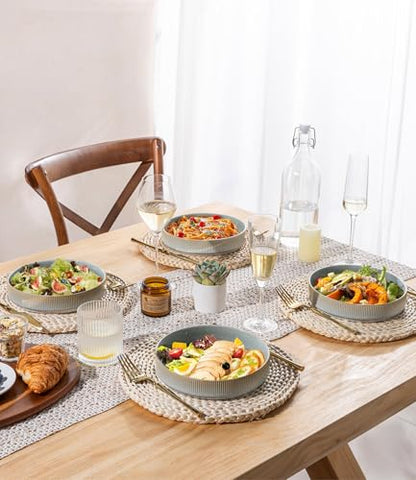 7.5" Ceramic Pasta Bowls Set of 4, Salad Bowls | Versatile Serving Bowls for Pasta, Salad, Fruit & Noodles, Housewarming & Wedding Gift, Desert Sage - color: Desert Sage, size: 7.5 Inch