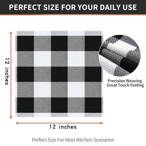 Homaxy 100% Cotton Check 8 Pack Dish Cloths, 12" x 12", White & Black | Waffle Weave, Plaid, Super Soft and Absorbent Dish Rags, Quick Drying, Multi-Purpose - color: White & Black, size: 12 x 12 - 8 Pack