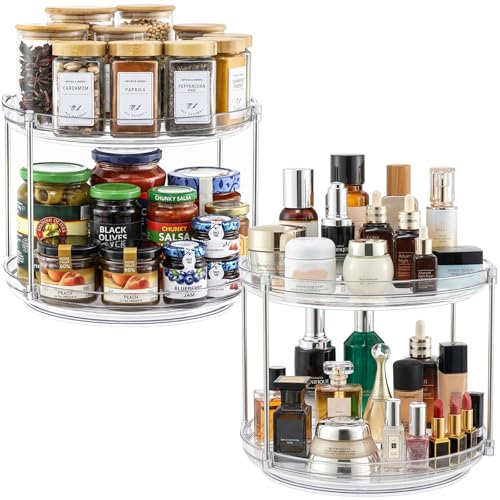 2 Set 2 Tier Non-Skid Acrylic Lazy Susan Organizer - Rotating Spice Rack - Turntable Spinning Organization for Kitchen, Pantry, Countertop, Closet, Bathroom, Vanity, Medicine Cabinet Organizing, 12'' - size: 12in-2 Set