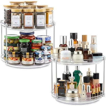 2 Set 2 Tier Non-Skid Acrylic Lazy Susan Organizer - Rotating Spice Rack - Turntable Spinning Organization for Kitchen, Pantry, Countertop, Closet, Bathroom, Vanity, Medicine Cabinet Organizing, 12'' - size: 12in-2 Set