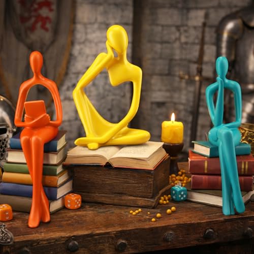AceOrbit 3 Pcs Mid Century Modern Decor Thinker Statues Bookshelf Decor Thinker Sculptures Abstract Art Ornament Modern Aesthetic Figurine for Home Bedroom Office Shelf Table Desk Bookshelf Decoration - style: Thinker