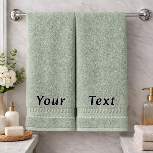 Personalized Towel Set, Custom Bath Towels with Names, Turkish Cotton Green | 2 Pcs Set, 100% Cotton, Embroidered, Monogrammed, Customized Gift For Adults, Wedding, Bridal Shower, Housewarming, Spa - color: Green, size: Bath Towels - 2 Piece
