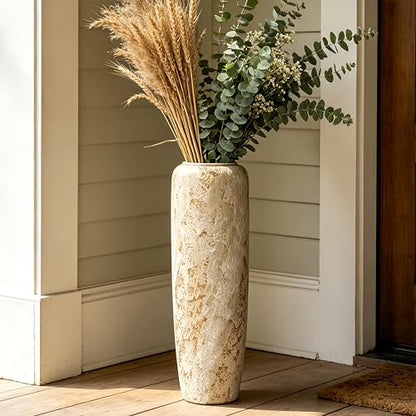 Rustic Ceramic Floor Vase, 24 Inch, Large Farmhouse Decor | Living Room, Entryway, Fireplace, Pampas Grass, Dried Branches - size: 23.6 Inch