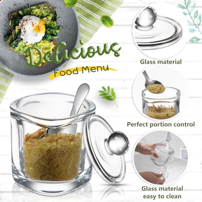 Reallnaive 2 Pack Glass Salt Cellar with Lid and Spoon, 8.7 oz, Clear | Storage Container, Wide Opening, Heavy Bottom, Dishwasher Safe, for Countertop Salt, Sugar, Pepper, and Spice Storage - color: White