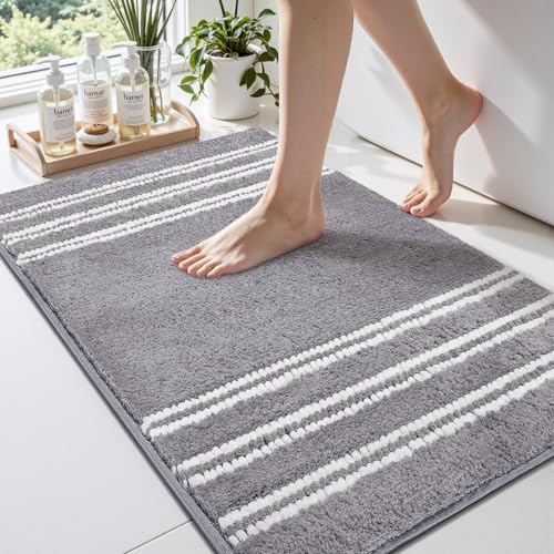 Arenarug Bathroom Rugs 20x32 Extra Soft Absorbent Bath Mat Chenille Non Slip Shower Mat Rubber Backing Machine Washable Bath Mats for Bathroom Shaggy Grey Bath Rugs for Tub, Hallway - color: Grey, size: 20''x32''