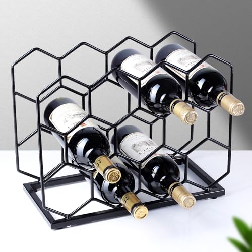 Countertop Wine Rack - 14 Bottle Freestanding Modern Gold Metal Small Wine Rack - Tabletop Wine Holder Stand for Cabinet, Pantry, Wine Bottle Storage - color: Black