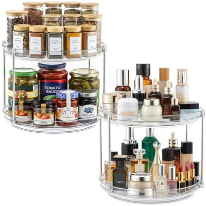 2 Set 2 Tier Non-Skid Acrylic Lazy Susan Organizer - Rotating Spice Rack - Turntable Spinning Organization for Kitchen, Pantry, Countertop, Closet, Bathroom, Vanity, Medicine Cabinet Organizing, 11'' - size: 11in-2 Set