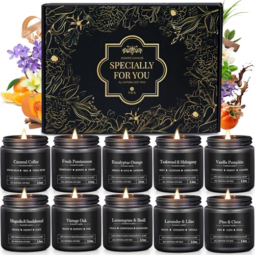 10 Pack Scented Candles for Men, Masculine Candle Gift Set with Woody & Fresh Scents, Soy Wax Aromatherapy Candles for Home, Gifts for Him, Boyfriend, Father's Day - color: Black-10 Pack scented candles, size: 10 Pack