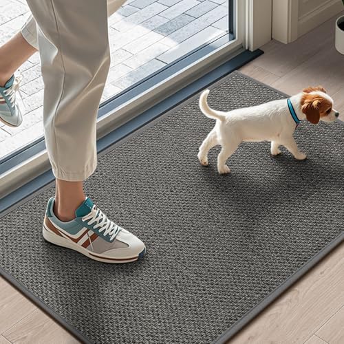 Door Mat 17"x29", Non Slip Door Mat Indoor Entrance, Rubber Backing Indoor Door mats Washable Absorbent Low-Profile Doormat Front Entryway Entry Resist Dirt Inside Door Mats, Grey - color: Grey, size: 1'5" X 2'5" (Rectangular)