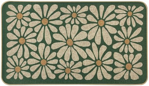 SHIYUE Spring Forest Green Floral Decorative Doormat, Seasonal Summer Low-Profile Switch Rug Door Mat Floor Mat for Indoor Outdoor 17x29 Inch SYCH05 - color: Forest Green Flower