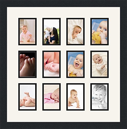 ArtToFrames Collage Photo Frame Double Mat with 12-3.25x4.75 Openings and Satin Black Frame - color: Fabric White, size: 12 - 3.25x4.75