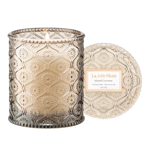 LA JOLIE MUSE Island Coconut Vanilla Scented Candles for Home, Soy, 40 Hrs | Luxury Jar Candles, Clean Non Toxic, Gift for Women Men, Decorative Gourmand Summer Candles for Candle Warmer,Tropical Candle - color: Island Coconut