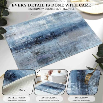 Mcalk Dark Blue Table Runner and Placemats Set of 6 Pieces, Blue Placemat, Cloth Place Mats Indoor for Kitchen, Washable Abstract Placemats Linen Material for Dining Table - color: 01dark Blue