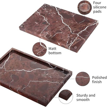Marble Bathroom Vanity Tray, Rosso Lepanto, 12" x 8" x 0.8" | Home Kitchen Bathroom Tray, Natural Stone Decorative Countertop Trays, Soap Dispenser Perfume Key Trinket Ring Tray - color: Rosso Lepanto
