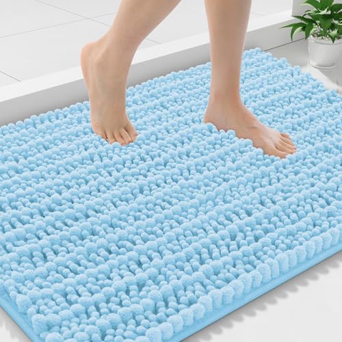 Smiry Bathroom Rugs 36X24, Extra Soft Rubber Backing Chenille Bath Mats | Sky Blue Machine Washable Non Slip Quick Dry Bath Mats for Bathroom Floor, Tub, Shower, Home Decor Accessories - color: Sky Blue, size: 36'' X 24''