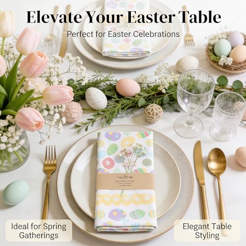 Urban Villa Cloth Napkins Cotton 20x20 (Set of 12) Egg Print - color: 006 Easter Print, size: 20" x 20" (Set of 12)