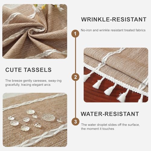 Laolitou Rustic Tablecloth Cotton Linen Waterproof Tablecloths Burlap Table Cloths for Kitchen Dining,Party,Holiday,Christmas,Buffet Coffee Lines, Round, 55", 2-4 Seats - color: Coffee Lines, size: 55" (Round)