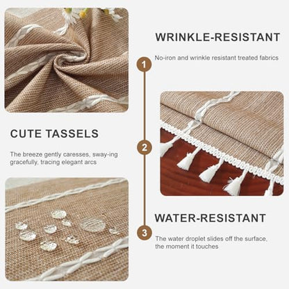 Laolitou Rustic Tablecloth Cotton Linen Waterproof Tablecloths Burlap Table Cloths for Kitchen Dining,Party,Holiday,Christmas,Buffet Coffee Lines, Round, 55", 2-4 Seats - color: Coffee Lines, size: 55" (Round)