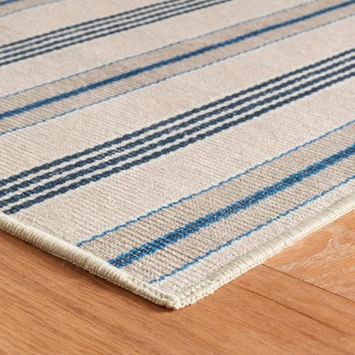Dash & Albert Nimes Ticking Neutral Striped Washable Rug, 2'x3' | Neutral Machine Washable Rug, , Stripe Pattern - size: 2' x 3' (Rectangular)
