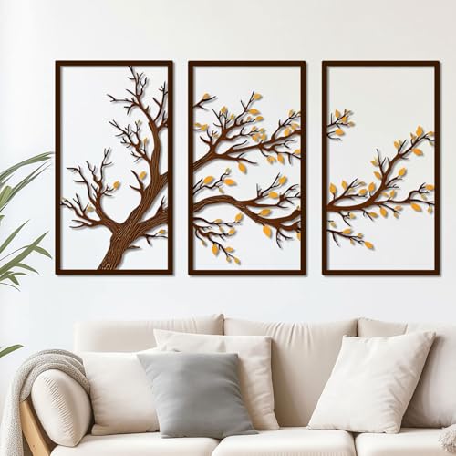 cape leadwort 3Pcs Tree of Life Metal Wall Decor, Colorful Tree Branch Metal Wall Art, Tree Sign Wall Hangings for Home Garden Office Living Room Indoor Outdoor - color: Autumn