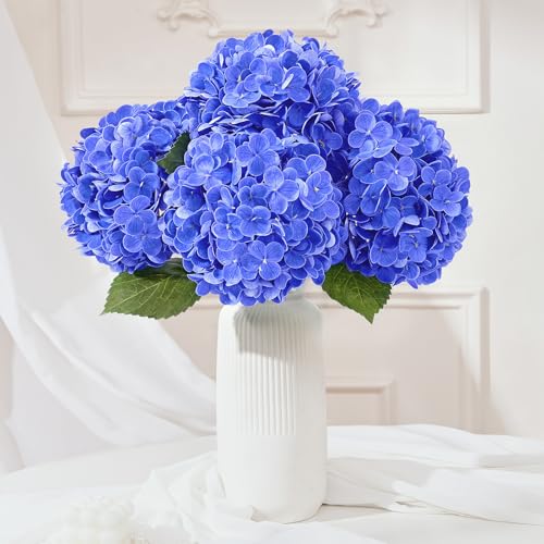 Yastouay 4 Pcs Real Touch Hydrangea Artificial Flowers, Dark Blue | Soft Latex Petals, 19.6in Flexible Stems, Full Lifelike Blooms, Washable, For Home Wedding Decor, Floral Arrangements - color: Dark Blue