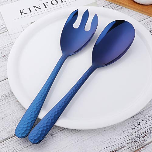 Salad Spoon and Fork Set, 12 Inch Stainless Steel Salad Server, Blue Large Serving Utensils, Dishwasher Safe, Pack of 2 - color: Blue