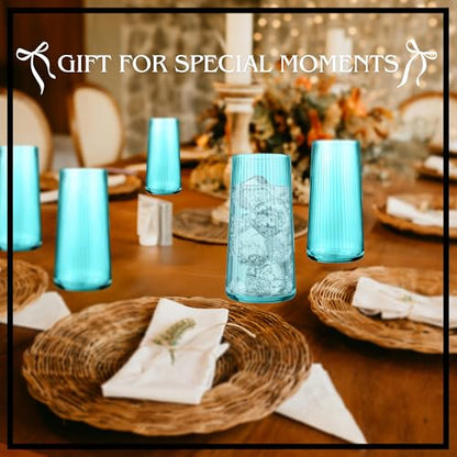 ARTLAND Soho Optic 14.5 oz Double Old Fashion & 17.5oz Highball Glasses (8-Piece Set) - Modern Design Barware Glasses - Elegant Durable & Stylish Bar Glassware Essential, Dishwasher Safe (Turquoise) - color: Light Turquoise, style: Highball & DOF (8-Piece