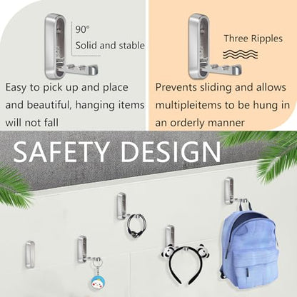 2PCS Foldable Wall Hooks, Heavy Duty Zinc Alloy Folding Wall Hooks,Folding Coat Hooks, Flip Down Hook for Hanging Coats, Bags, Hats, Cooking Utensil, Bathrobes, Keys (Silver) - color: Silver, size: 2 Hooks