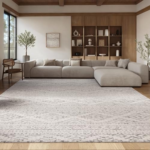 SAFAVIEH Area Rug 12x15 - Tulum Collection - Large - Ivory & Grey, Moroccan Boho Tribal Design, Non-Shedding & Easy to Clean, Ideal for Living Room, Bedroom, Dining Space (TUL272A) - color: Ivory/Grey, size: 12' x 15' (Rectangular)