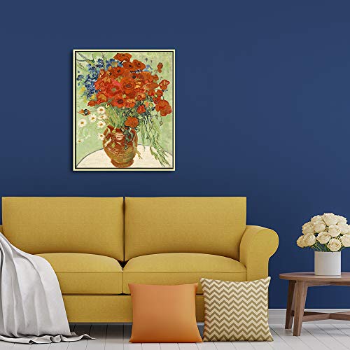 Wieco Art Framed Art Red Poppies and Daisies Canvas Prints Wall Art of Van Gogh Famous Floral Paintings Reproduction Abstract HD Classical Flowers Pictures Artwork - size: 24"L x 20"W