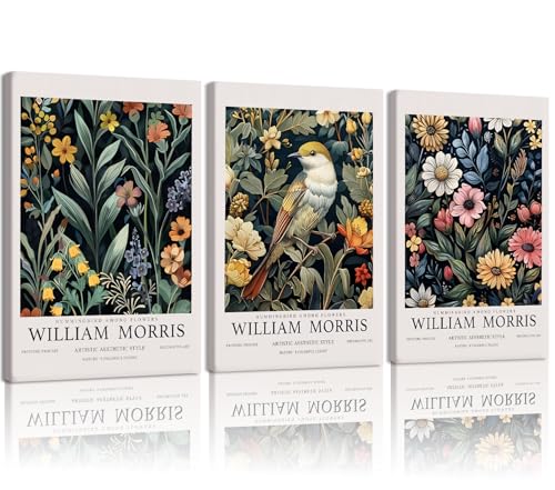 EEYNAQQ 3 Pcs William Morris Style Canvas Wall Art Vintage Botanical Floral and Bird Poster Print for Living Room Bedroom Dining Room Entryway Wall Decor 16x24 Inches - color: Bird and Wildflower Wall Art, size: 16x24 Inches