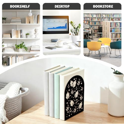 5.3"x4.3"x7.9" Metal Bookends, Heavy Duty Book Ends for Shelves | Leaf Nature Silhouettes Theme Cast Iron Book Supports, 1 Pair Decor Stoppers for Desk, Library, Office & Home Shelves - style: Leaf Nature Silhouettes
