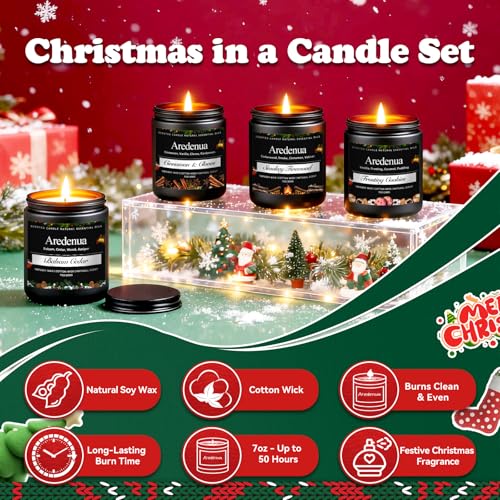 Christmas Candles Set, 4 Pack Winter Candle for Home Scented, 28 oz | Soy Wax, Xmas Candle Scent of Cedar, Firewood, Cloves, Cookies, Holiday Home Fragrance, Seasonal Gift, 200 Hour Burn - color: Black, size: Black Winter1