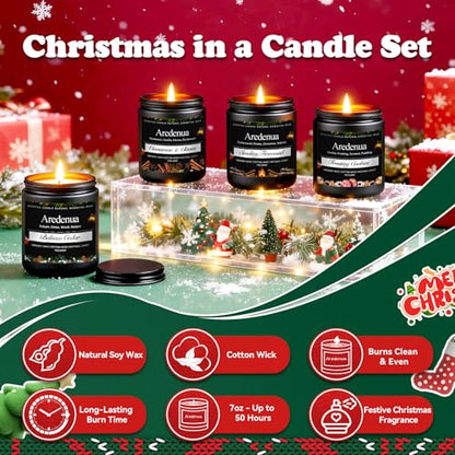 Christmas Candles Set, 4 Pack Winter Candle for Home Scented, 28 oz | Soy Wax, Xmas Candle Scent of Cedar, Firewood, Cloves, Cookies, Holiday Home Fragrance, Seasonal Gift, 200 Hour Burn - color: Black, size: Black Winter1