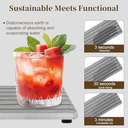 3PCS Diatomite Stone Tray Set, Large Soap Holder & 2 Square Coaster Mats for Bathroom Kitchen Counter, Fast-Absorbing Sink Organizer with Non-Slip Feet, 8.3x4 & 4x4 Inches