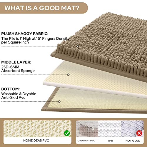 HOMEIDEAS 3 Pieces Bathroom Rugs, Ultra Soft Non Slip Absorbent Chenille Toilet Bath Mat Set (Taupe) - color: Brown-taupe, size: 17"x24"+20"x32"+U Shape 20"x24"
