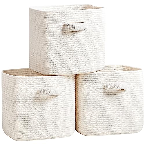 RUNKA Storage Cube Baskets - 3 Pack - 11 inch Square Baskets for Closet, Woven Bins - Ideal for Toy Storage | White - color: White