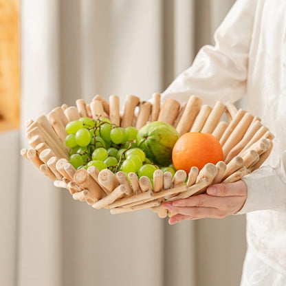RISEON Natural Handmade Rustic Wooden Bowl, Decorative Driftwood Bowl, Natural Wood Centerpiece Driftwood Tray Basket Home Decor, 14.17 x 14.17 inches
