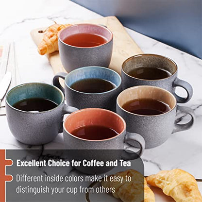 BTaT- Porcelain Coffee Mugs Set, 14 oz (415 ml), 6 Pack, Ceramic Coffee Mugs, Matte Black Outside and Colorful Inside, Restaurant Cups for Tea, Cappuccino, Cocoa, Cereal, Mug Gift Set, Dishwasher Safe - color: Matte Black