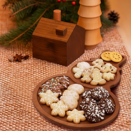 Snowman Christmas Serving Tray Platter Charcuterie Board Christmas Wood Serving Dish Cutting Board Rustic Farmhouse 11.42 x 10.43 Inches Table Plate for Cheese Food Fruit Party - style: Snowman