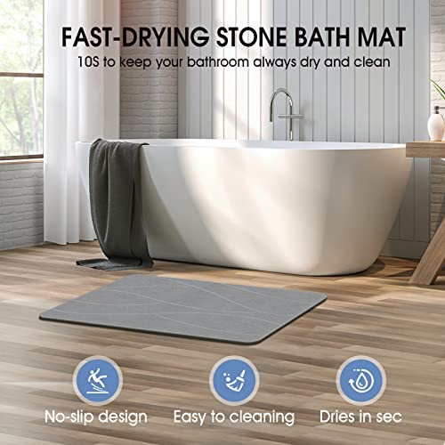 VEELOIM Stone Bath Mat, Diatomaceous Earth Shower Mat for Bathroom Grey | Fast Drying, Super Absorbent, Non-Slip Design, Easy to Clean, Natural Diatomaceous Earth - color: Line1-grey