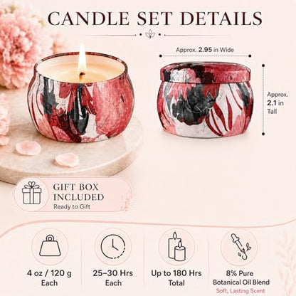 Scented Candles Gift Set for Women, 6 Pack Soy Wax Candle Set in Decorative Tins, 24 oz Total, 180 Hours Burn Time, Floral and Fruity Aromatherapy Candles, Birthday, Thank You, Housewarming Gifts - size: Large 6-Candle Set (Calm)