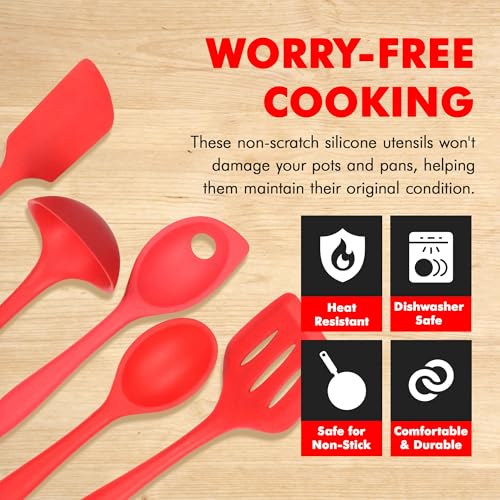Chef Craft 5 Piece Red Premium Silicone Kitchen Tool Set (42071) - color: Red, size: 5 Piece Set