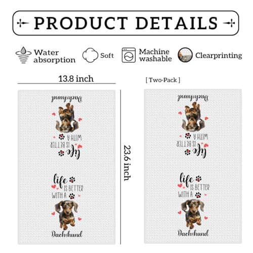 2 Pcs Dachshund Kitchen Towels, Dachshund Gifts for Woman, Wiener Dog Gifts | Puppy Every Meal You Make Cloth Hand Tea Towels for Bathroom Kitchen,Birthdays, Christmas, Party Gifts, Reusable Microfiber - color: Dachshund Humor