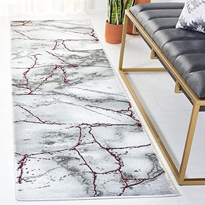SAFAVIEH Craft Collection Runner Rug - 2'3" x 6', Grey & Wine, Modern Abstract Design, Non-Shedding & Easy Care, Ideal for High Traffic Areas in Living Room, Bedroom (CFT877S) - color: Grey/Wine, size: 2'3" x 6' (Runner)
