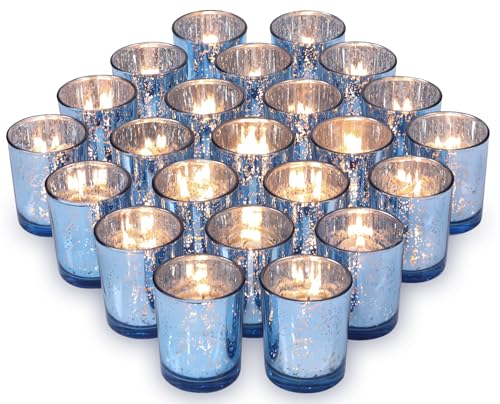 Volens Blue Party Decorations 72pcs, Mercury Glass Votive Candle Holders | Blue Table Centerpieces Candle Holders Set for Wedding, Bridal and Baby Shower - color: Blue